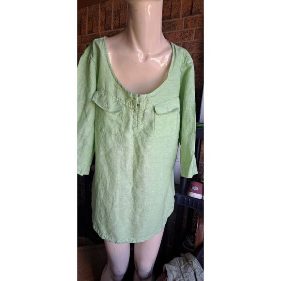Eddie Bauer Tops - EDDIE Bauer XL Spring Green Linen Top
